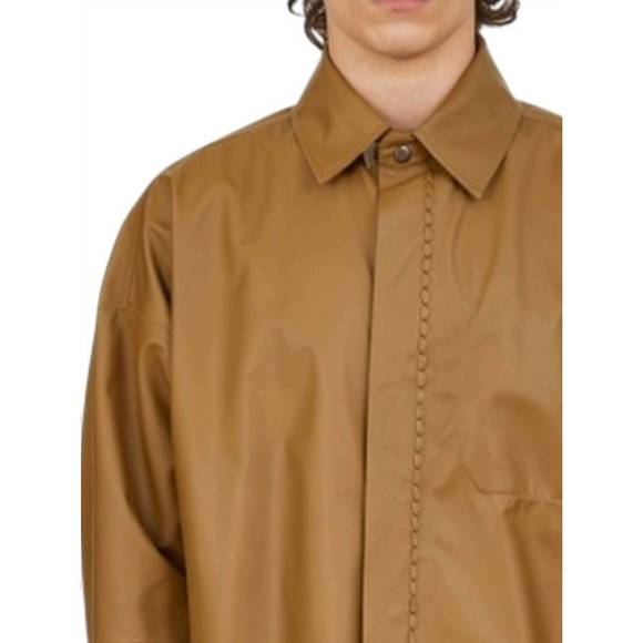 NEW SALVATORE FERRAGAMO napa leather shirt jacket in beige/khaki - Picture 2 of 3